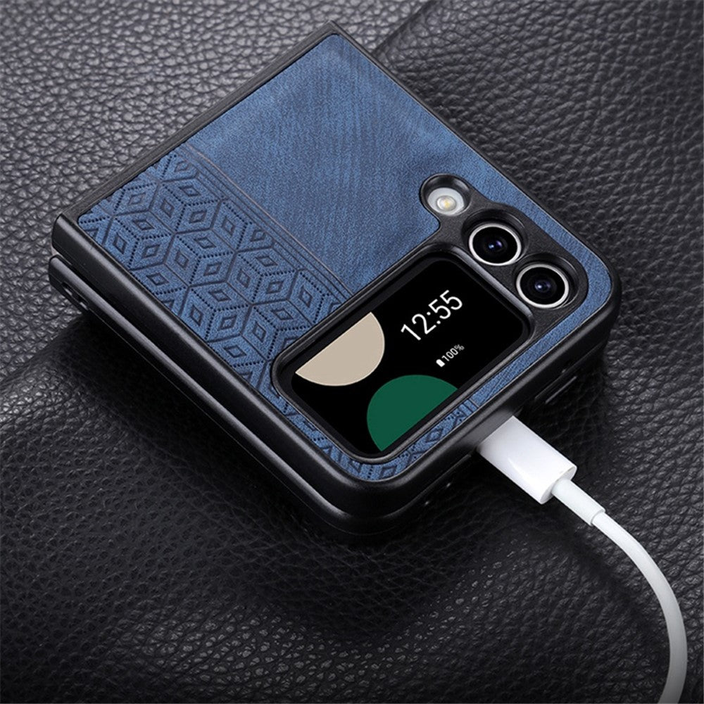 AZNS For Samsung Galaxy Z Flip4 5G Imprinted Pattern Folding Phone Case PU Leather Coated Hard PC Back Cover