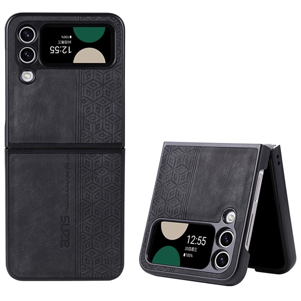 AZNS For Samsung Galaxy Z Flip4 5G Imprinted Pattern Folding Phone Case PU Leather Coated Hard PC Back Cover