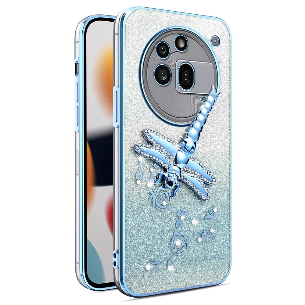 KADEM For Nothing Phone (3a) Pro Case Dragonfly Kickstand TPU Flowers Glitter Phone Cover