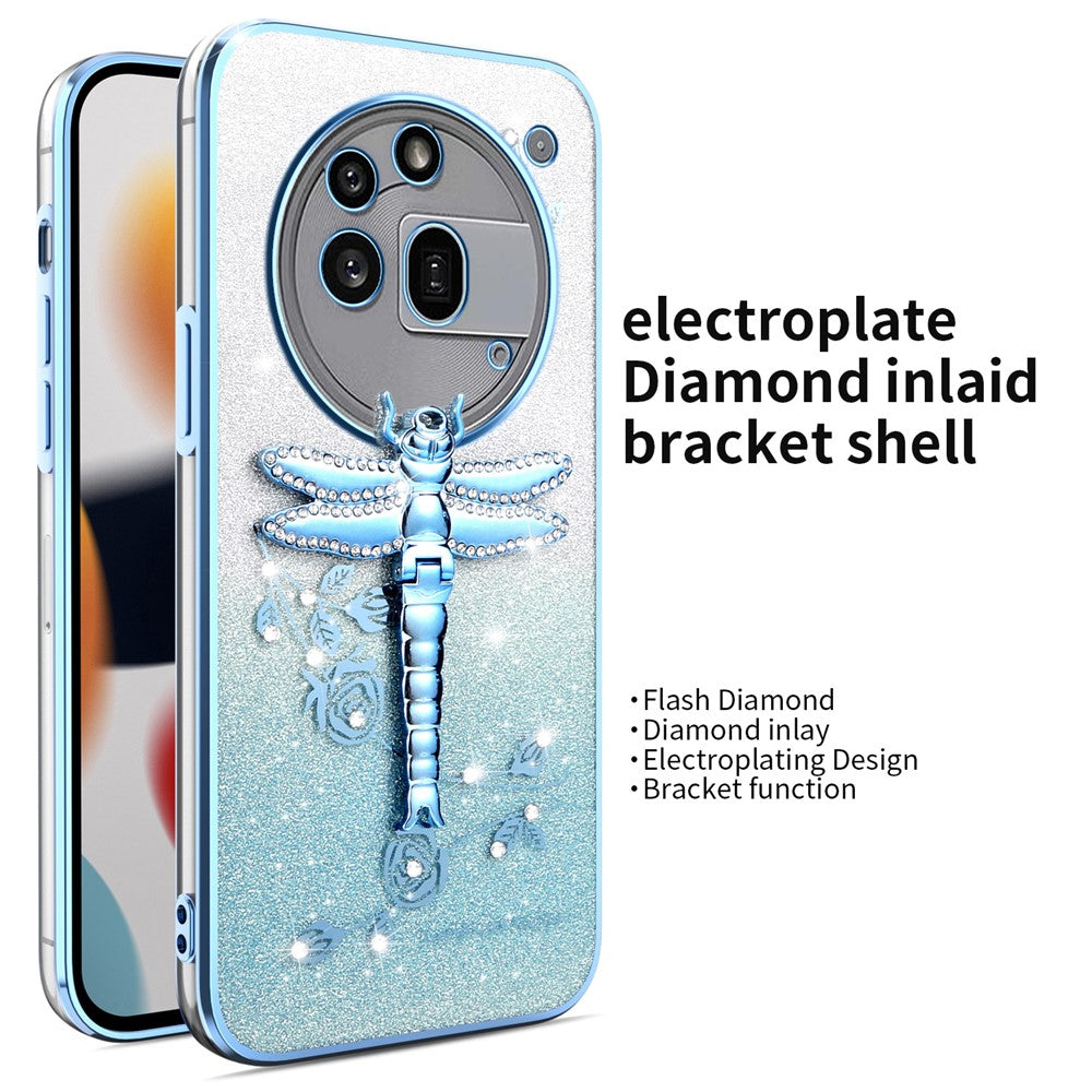 KADEM For Nothing Phone (3a) Pro Case Dragonfly Kickstand TPU Flowers Glitter Phone Cover