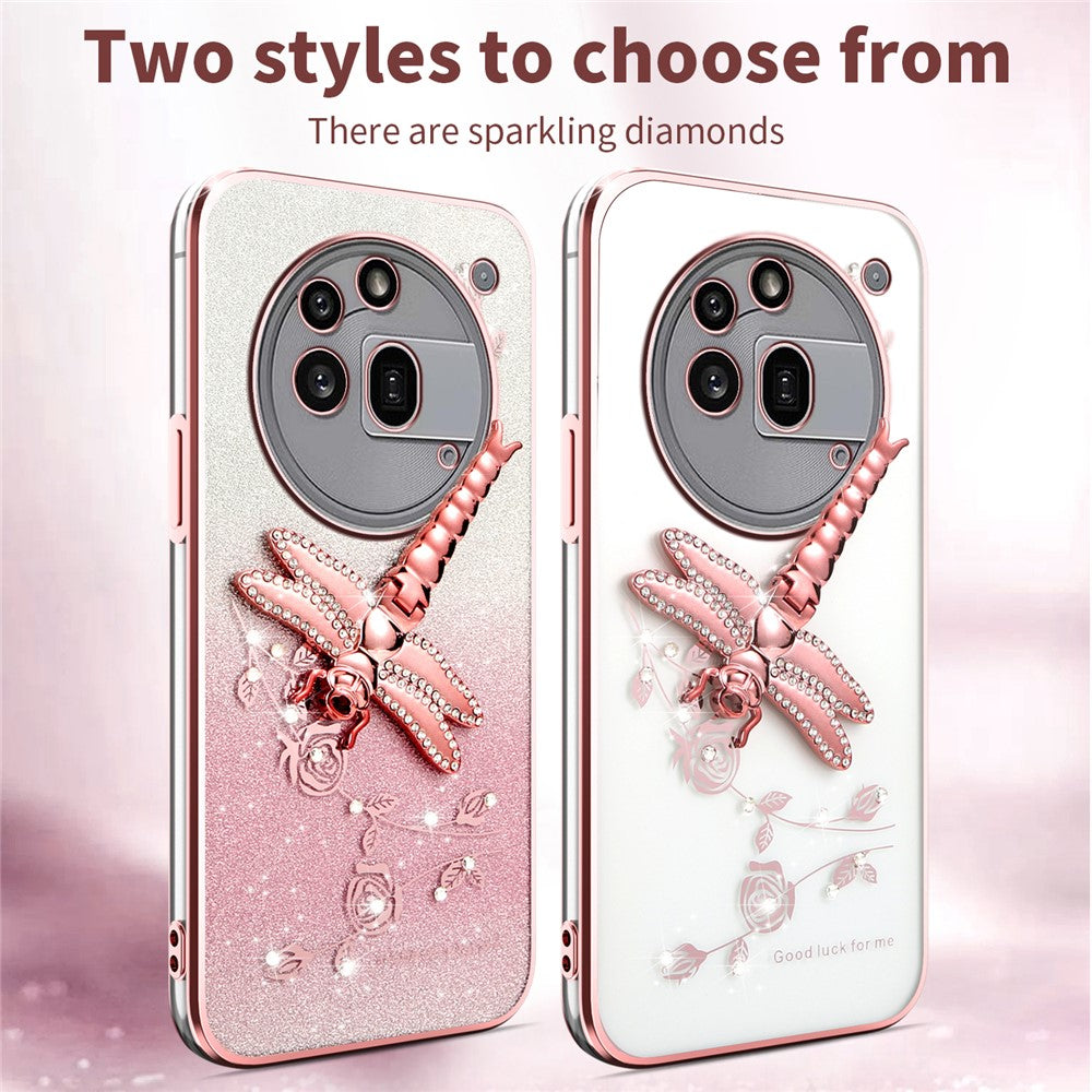 KADEM For Nothing Phone (3a) Pro Case Dragonfly Kickstand TPU Flowers Glitter Phone Cover