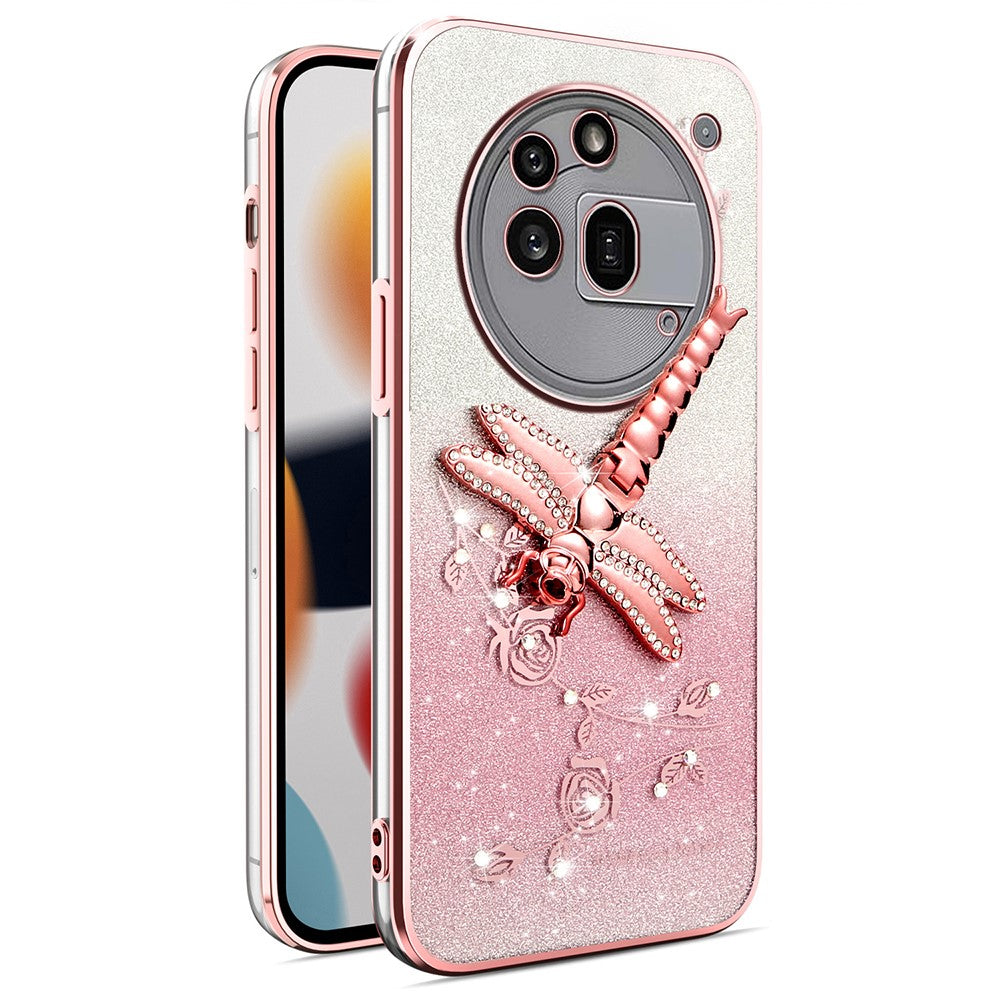 KADEM For Nothing Phone (3a) Pro Case Dragonfly Kickstand TPU Flowers Glitter Phone Cover