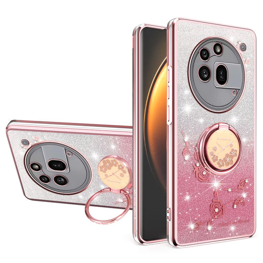 KADEM For Nothing Phone (3a) Pro Case Ring Kickstand TPU Flowers Phone Cover Gradient Glitter