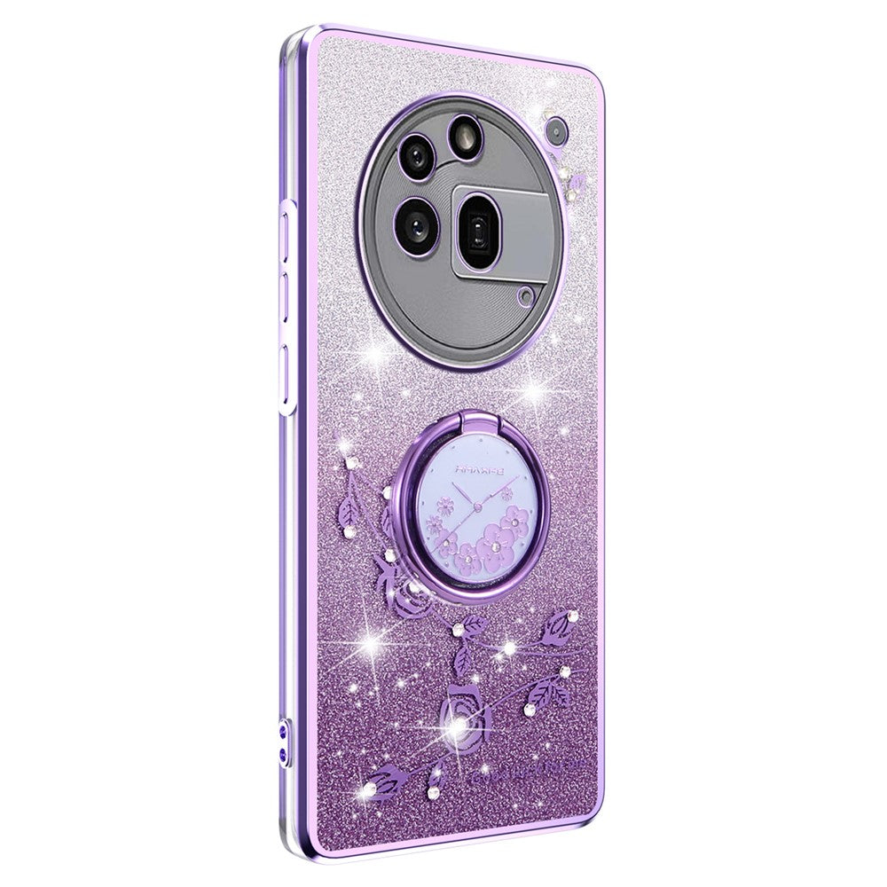 KADEM For Nothing Phone (3a) Pro Case Ring Kickstand TPU Flowers Phone Cover Gradient Glitter