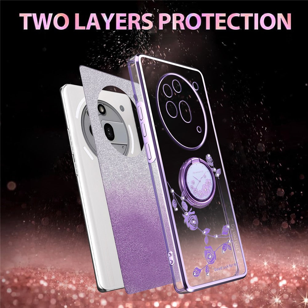 KADEM For Nothing Phone (3a) Pro Case Ring Kickstand TPU Flowers Phone Cover Gradient Glitter