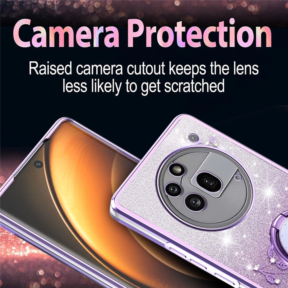 KADEM For Nothing Phone (3a) Pro Case Ring Kickstand TPU Flowers Phone Cover Gradient Glitter