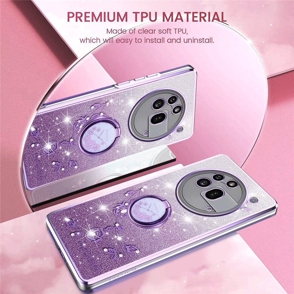 KADEM For Nothing Phone (3a) Pro Case Ring Kickstand TPU Flowers Phone Cover Gradient Glitter