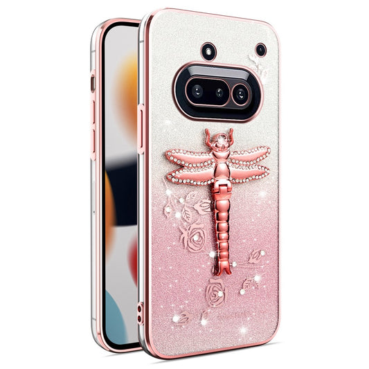 KADEM For Nothing Phone (3a) Case Dragonfly Kickstand TPU Flowers Glitter Phone Cover