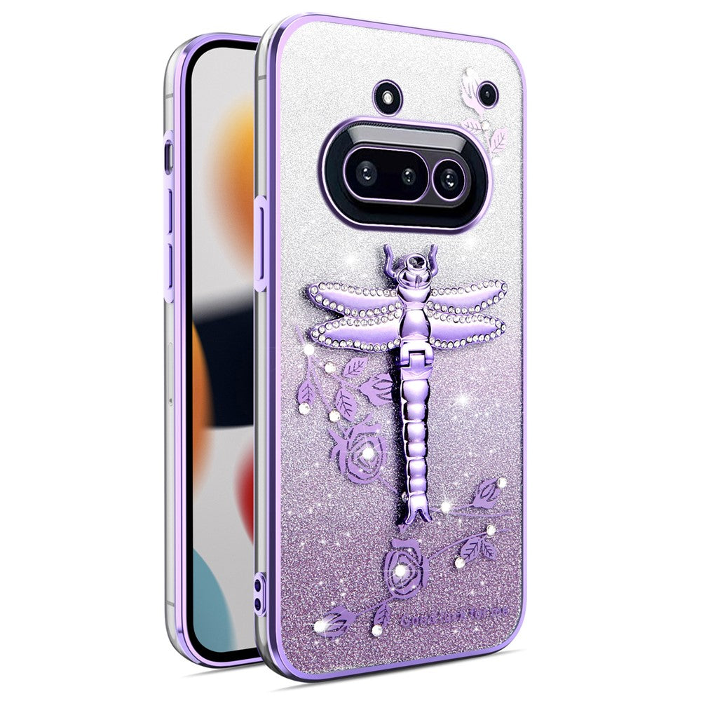 KADEM For Nothing Phone (3a) Case Dragonfly Kickstand TPU Flowers Glitter Phone Cover