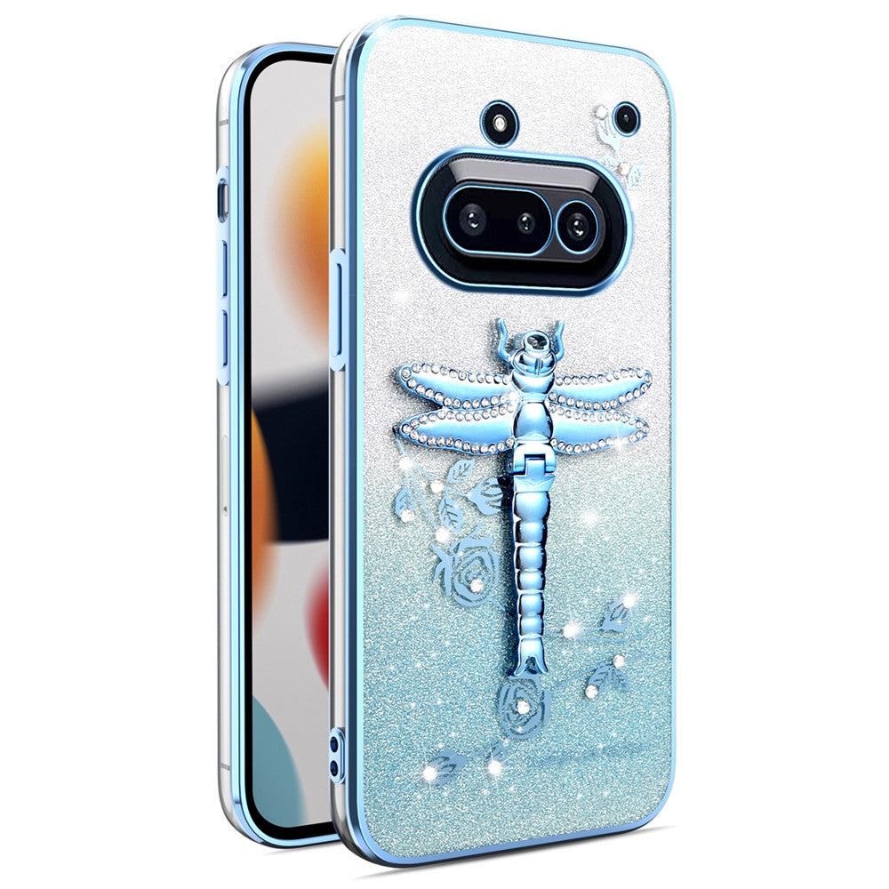 KADEM For Nothing Phone (3a) Case Dragonfly Kickstand TPU Flowers Glitter Phone Cover