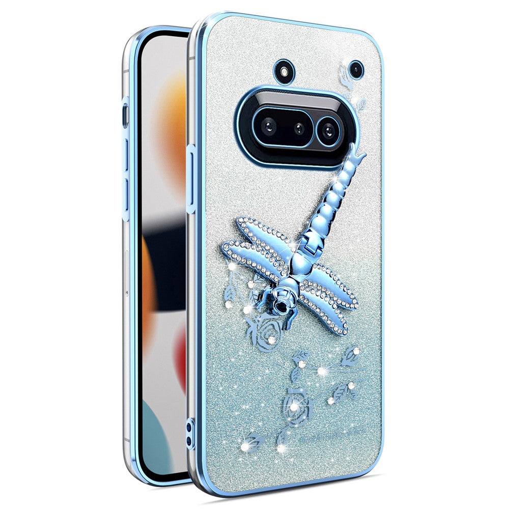 KADEM For Nothing Phone (3a) Case Dragonfly Kickstand TPU Flowers Glitter Phone Cover