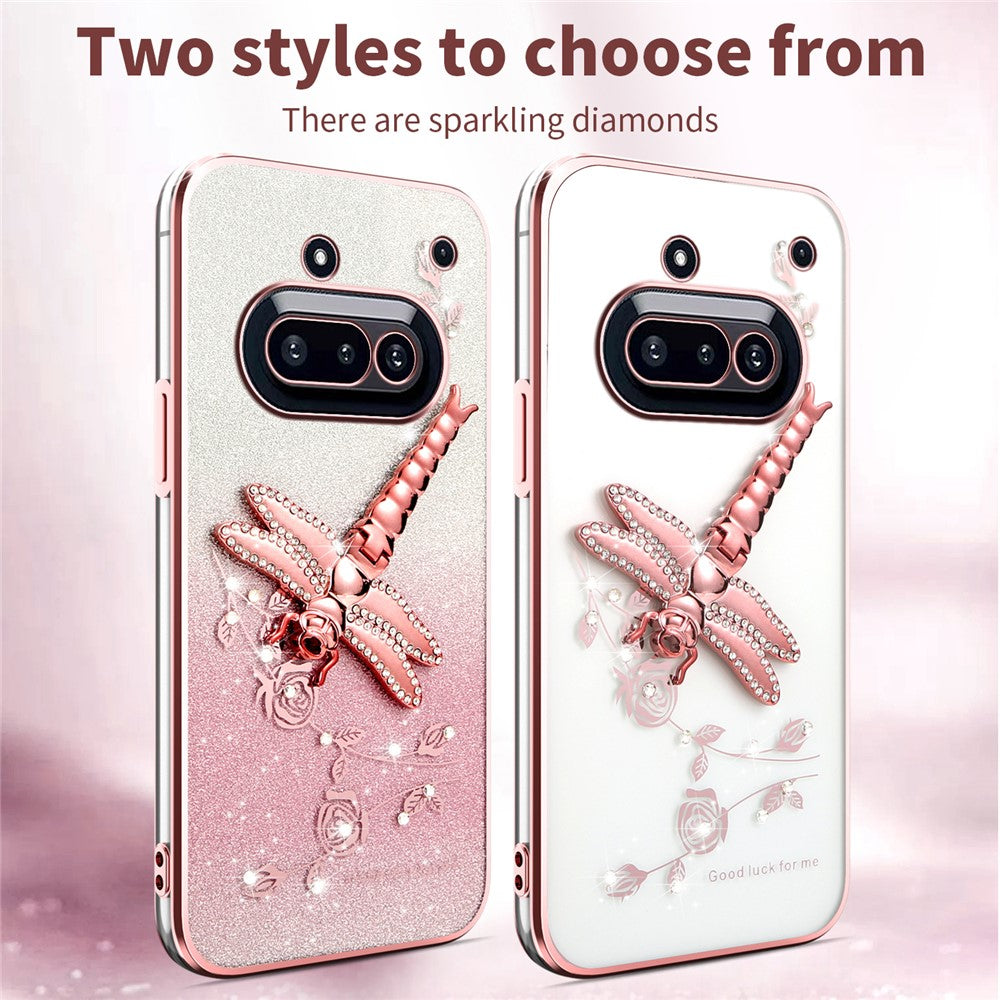 KADEM For Nothing Phone (3a) Case Dragonfly Kickstand TPU Flowers Glitter Phone Cover