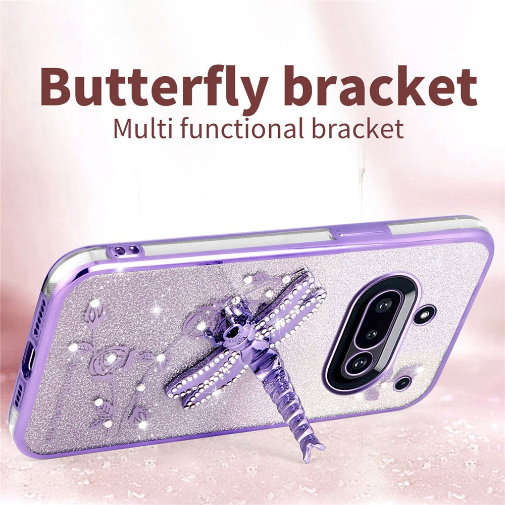 KADEM For Nothing Phone (3a) Case Dragonfly Kickstand TPU Flowers Glitter Phone Cover