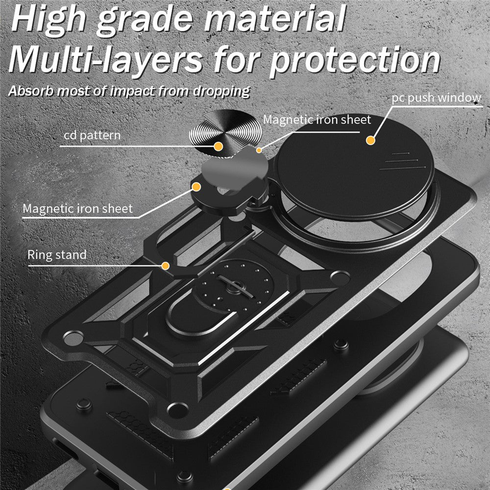 For Honor Magic7 Pro 5G Case with Slide Camera Lid PC + TPU Kickstand Phone Cover