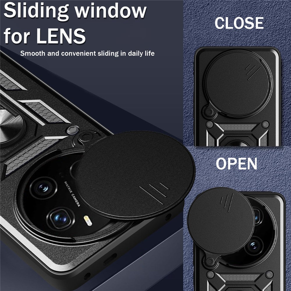 For Honor Magic7 Pro 5G Case with Slide Camera Lid PC + TPU Kickstand Phone Cover