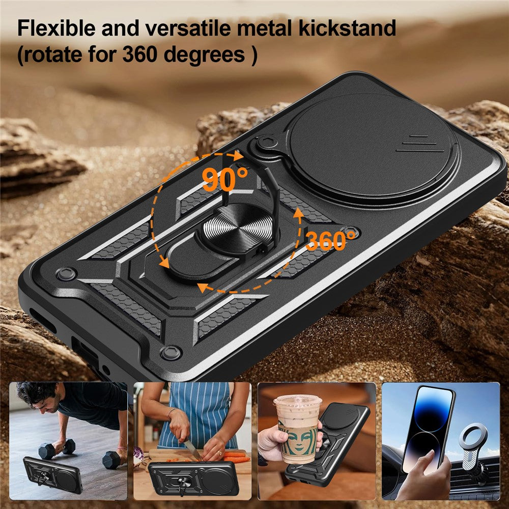 For Honor Magic7 Pro 5G Case with Slide Camera Lid PC + TPU Kickstand Phone Cover