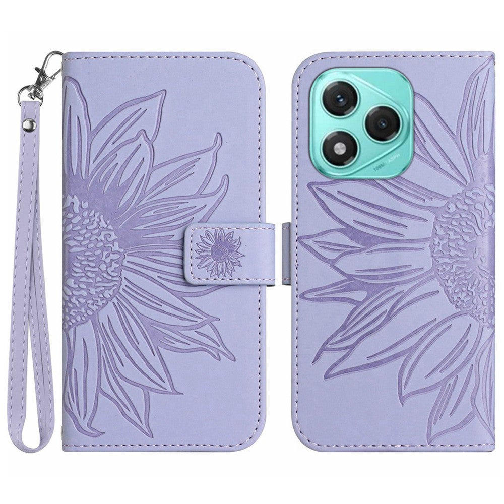 For Honor 400 Lite 5G Case Sunflower Imprint Leather Wallet Phone Cover with Wrist Strap