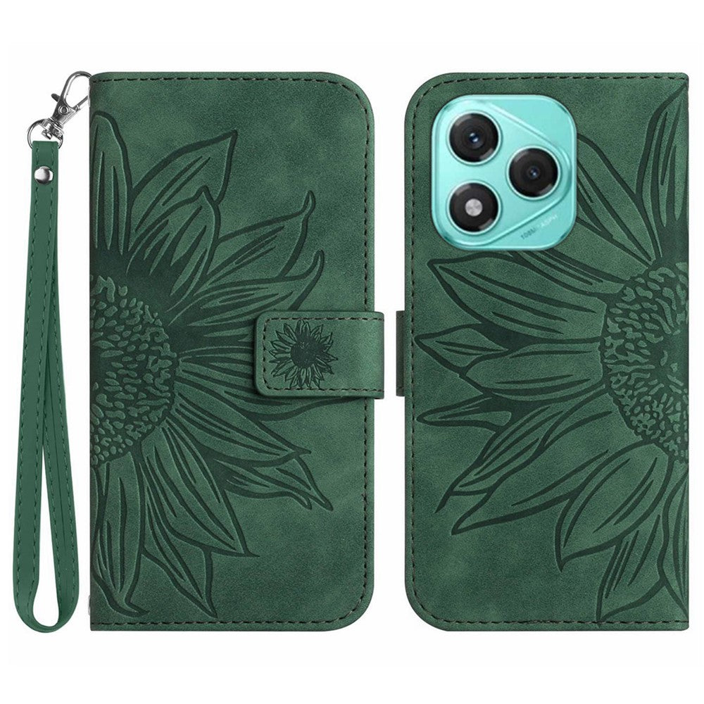For Honor 400 Lite 5G Case Sunflower Imprint Leather Wallet Phone Cover with Wrist Strap