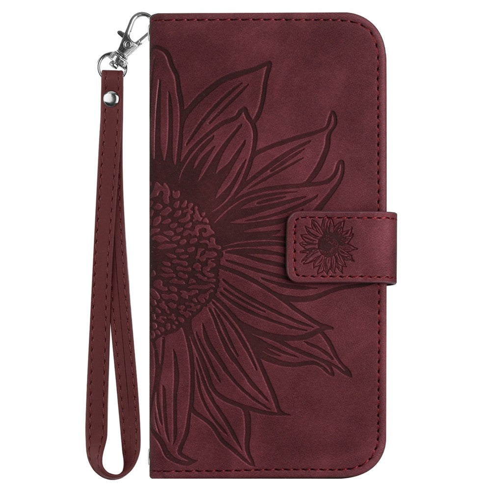 For Honor 400 Lite 5G Case Sunflower Imprint Leather Wallet Phone Cover with Wrist Strap