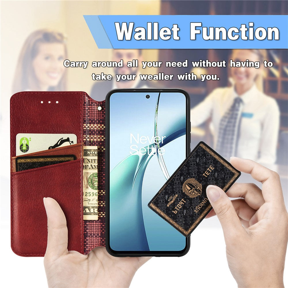 Nothing Phone (3a) Wallet-Handyhülle – Aus PU-Leder mit Rautenmuster, Brieftaschen- & Ständerfunktion