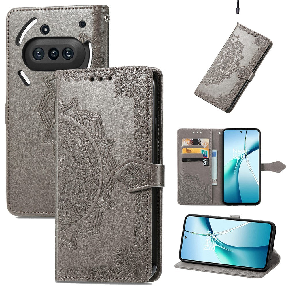 Nothing Phone (3a) Wallet-Handyhülle – Aus geprägtem Mandala-Leder, mit Magnetverschluss & Klappverschluss