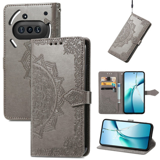 Nothing Phone (3a) Wallet-Handyhülle – Aus geprägtem Mandala-Leder, mit Magnetverschluss & Klappverschluss