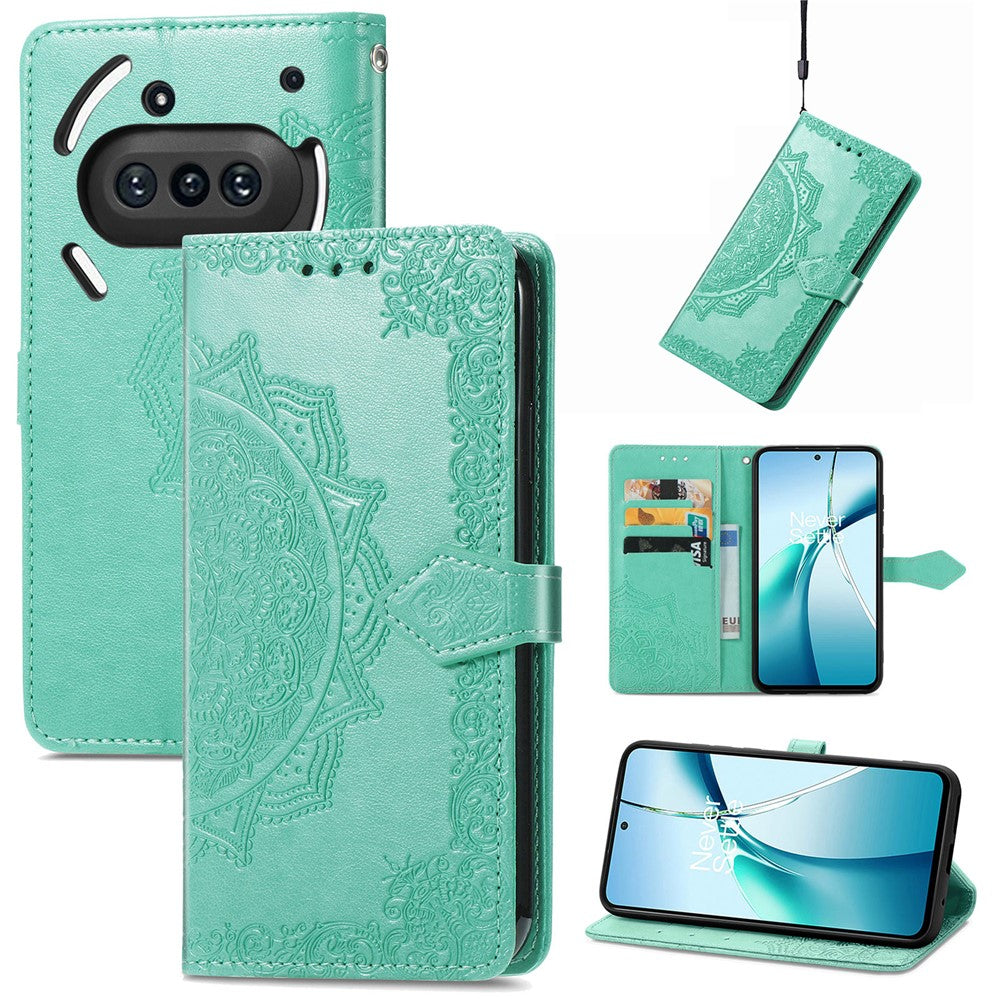 Nothing Phone (3a) Wallet-Handyhülle – Aus geprägtem Mandala-Leder, mit Magnetverschluss & Klappverschluss