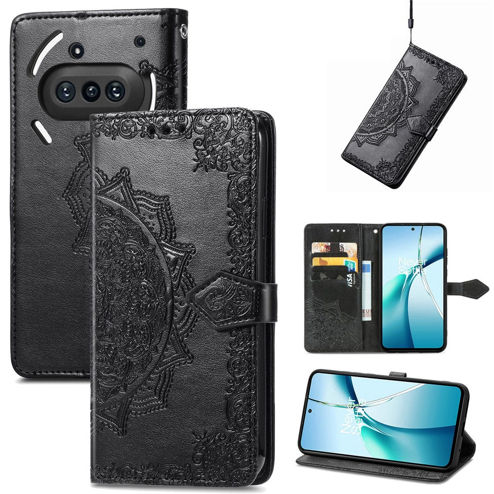 Nothing Phone (3a) Wallet-Handyhülle – Aus geprägtem Mandala-Leder, mit Magnetverschluss & Klappverschluss