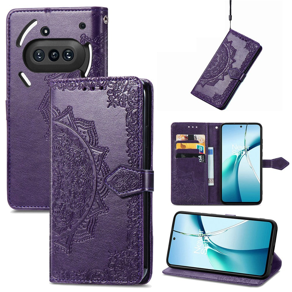 Nothing Phone (3a) Wallet-Handyhülle – Aus geprägtem Mandala-Leder, mit Magnetverschluss & Klappverschluss
