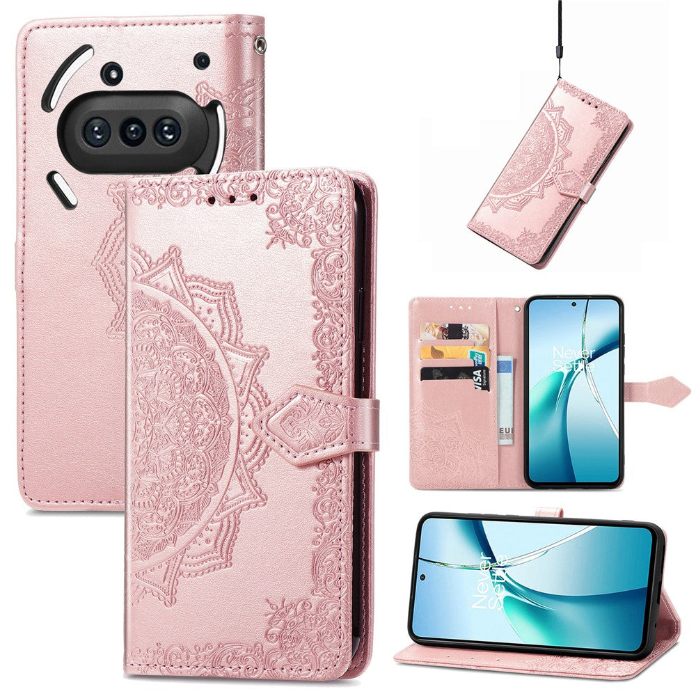 Nothing Phone (3a) Wallet-Handyhülle – Aus geprägtem Mandala-Leder, mit Magnetverschluss & Klappverschluss