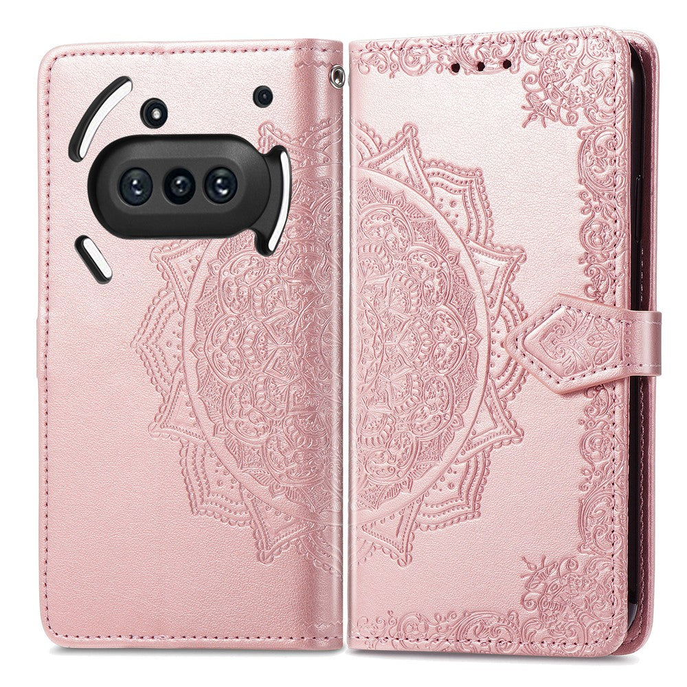 Nothing Phone (3a) Wallet-Handyhülle – Aus geprägtem Mandala-Leder, mit Magnetverschluss & Klappverschluss