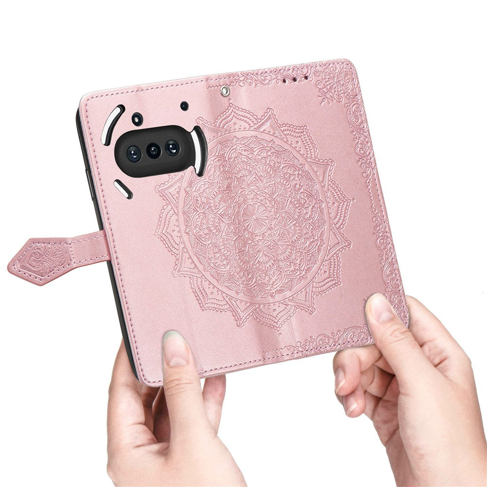 Nothing Phone (3a) Wallet-Handyhülle – Aus geprägtem Mandala-Leder, mit Magnetverschluss & Klappverschluss