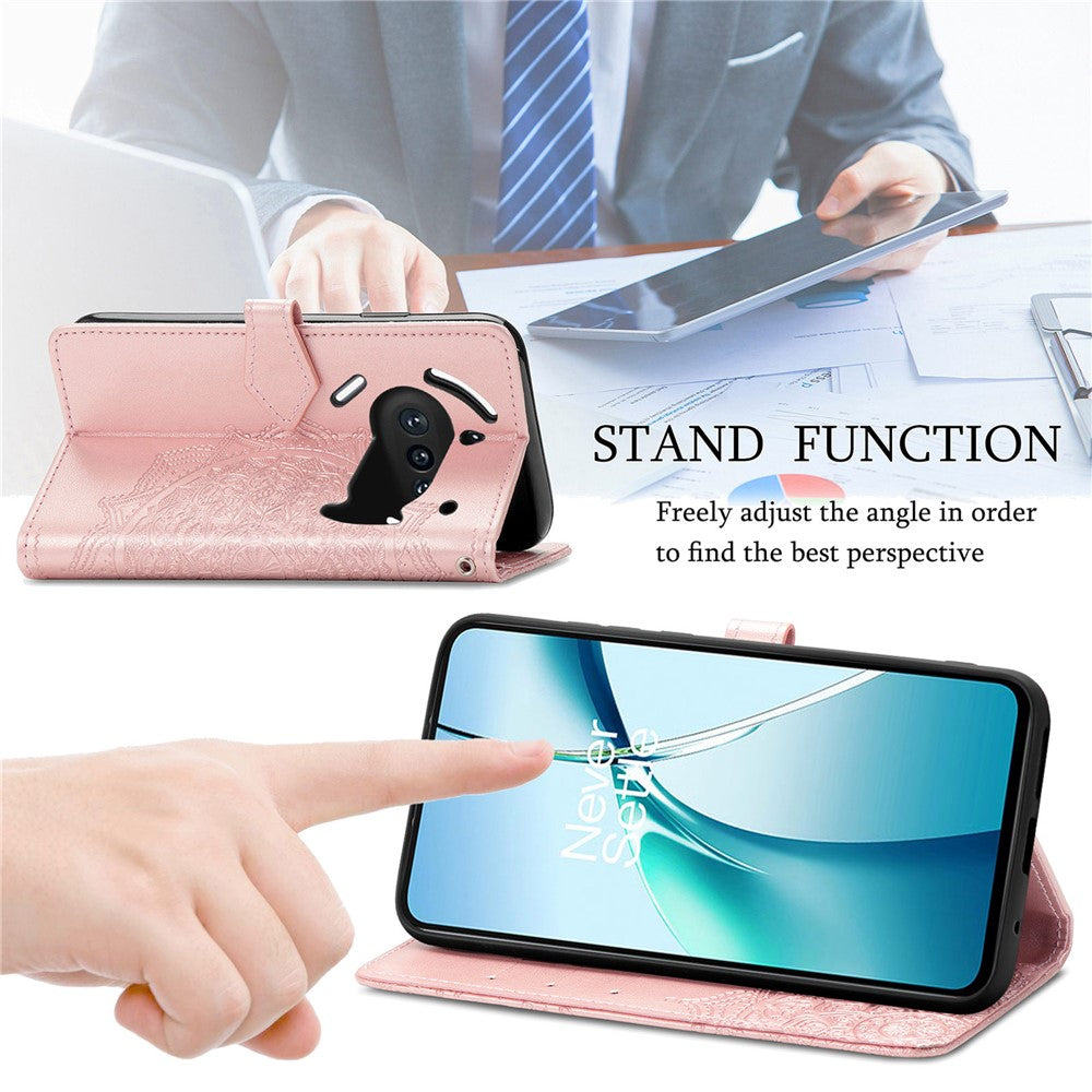 Nothing Phone (3a) Wallet-Handyhülle – Aus geprägtem Mandala-Leder, mit Magnetverschluss & Klappverschluss