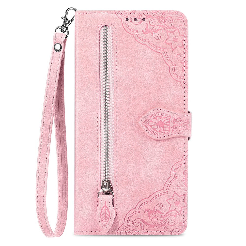 Nothing Phone (3a) Wallet-Handyhülle – Mit Riemen & Reißverschluss, aus PU-Leder, mit Blumenmuster