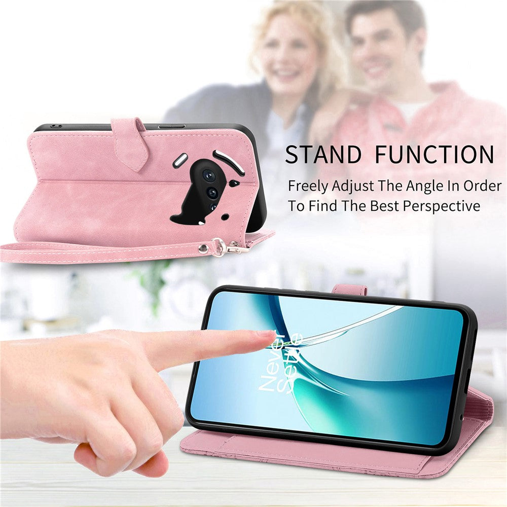 Nothing Phone (3a) Wallet-Handyhülle – Mit Riemen & Reißverschluss, aus PU-Leder, mit Blumenmuster