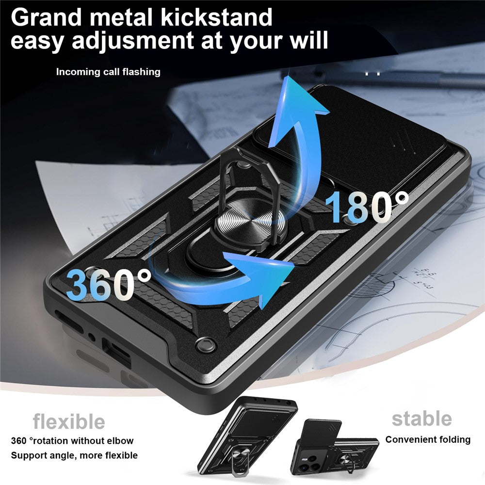 For Xiaomi Redmi Note 14 4G (164.84mm) Case with Slide Camera Lid PC + TPU Kickstand Phone Cover