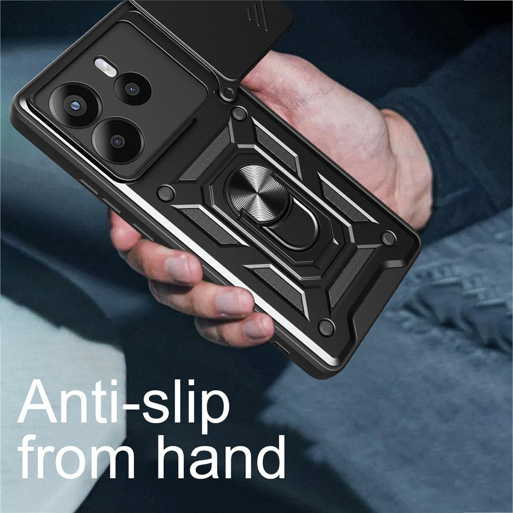 For Xiaomi Redmi Note 14 4G (164.84mm) Case with Slide Camera Lid PC + TPU Kickstand Phone Cover