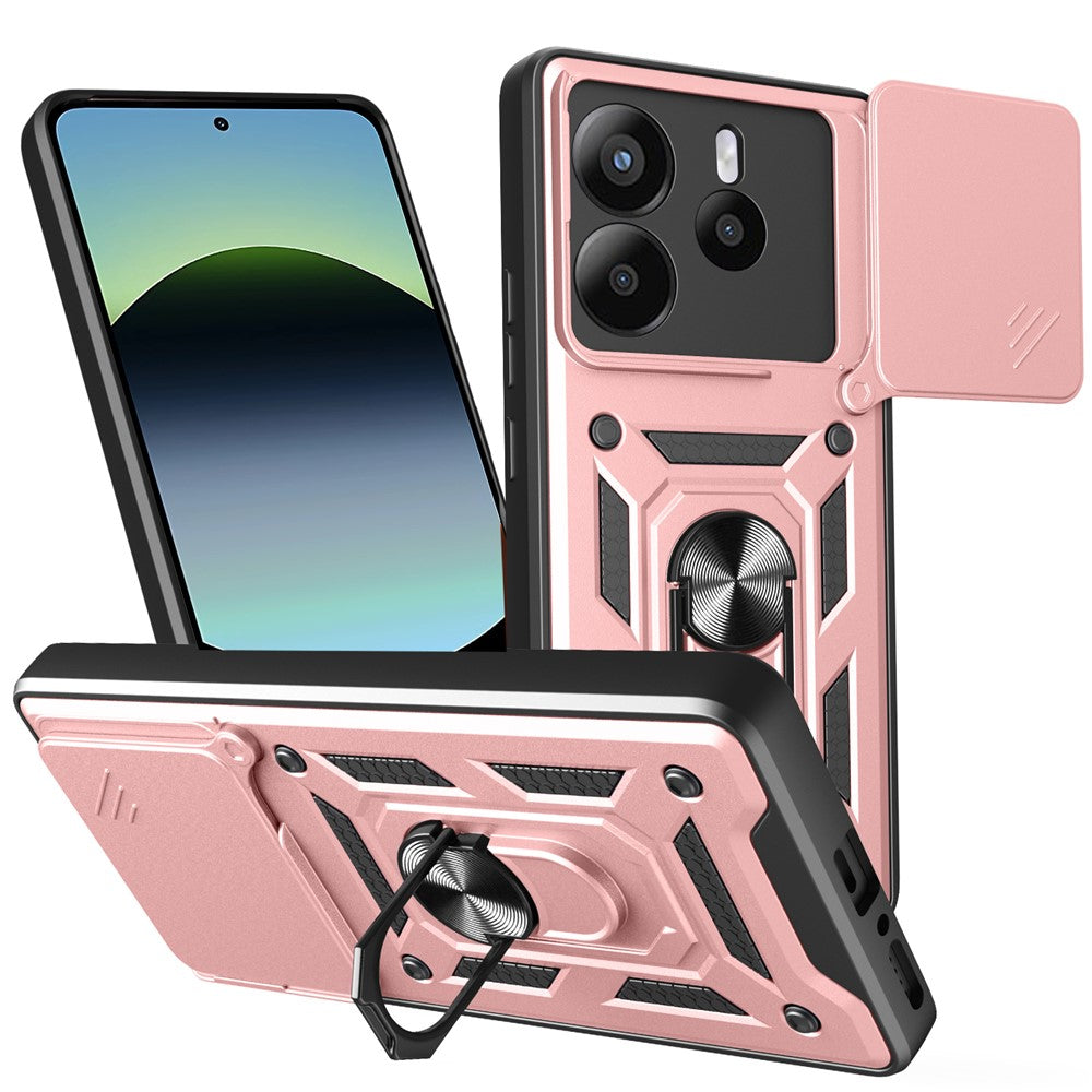 For Xiaomi Redmi Note 14 4G (164.84mm) Case with Slide Camera Lid PC + TPU Kickstand Phone Cover