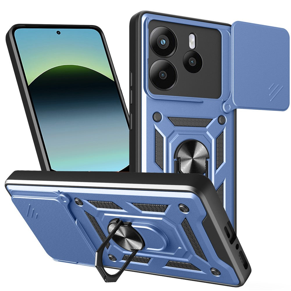 For Xiaomi Redmi Note 14 4G (164.84mm) Case with Slide Camera Lid PC + TPU Kickstand Phone Cover