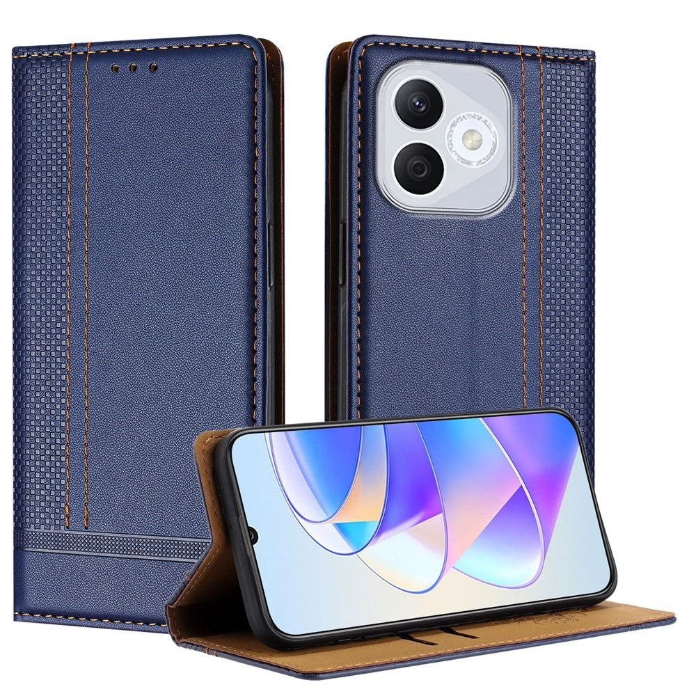 For Honor 400 Lite 5G Case L-Shaped Grid Pattern Leather Stand Phone Cover with Card Slots