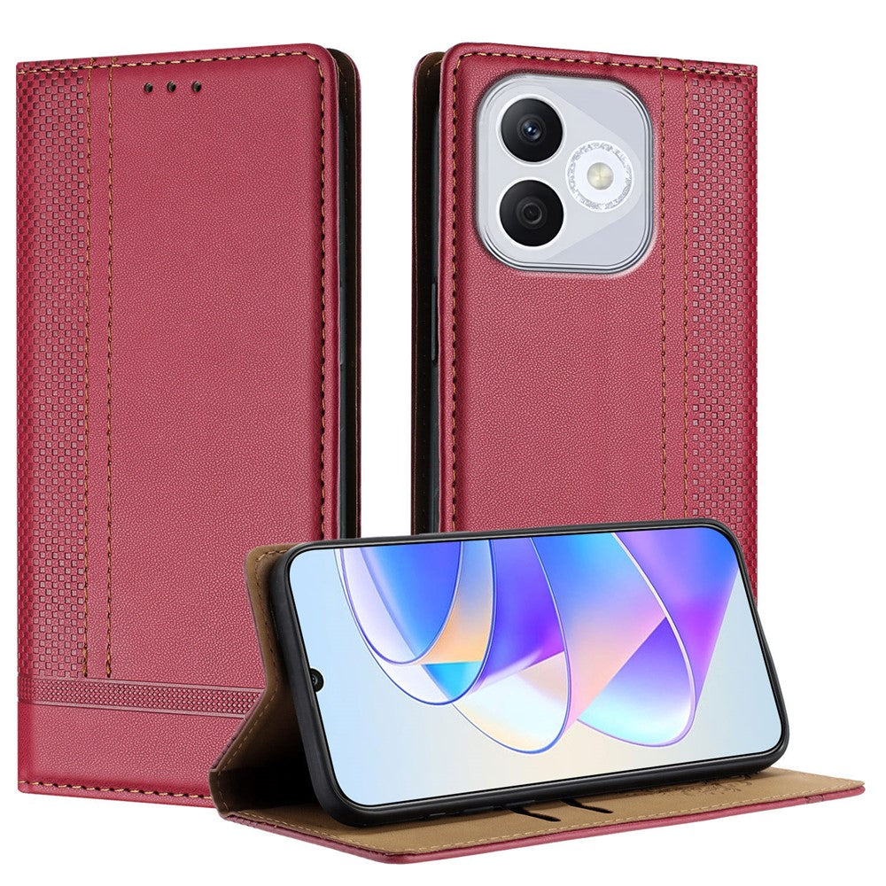 For Honor 400 Lite 5G Case L-Shaped Grid Pattern Leather Stand Phone Cover with Card Slots