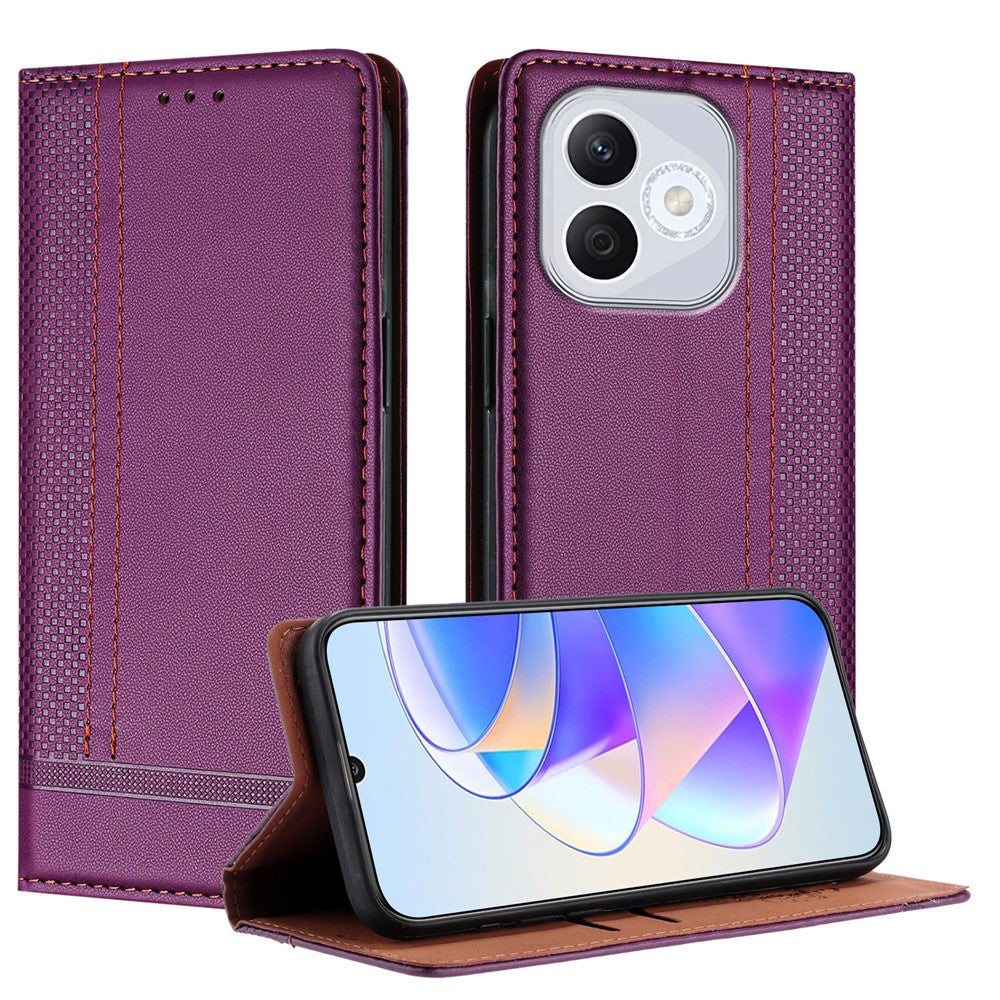 For Honor 400 Lite 5G Case L-Shaped Grid Pattern Leather Stand Phone Cover with Card Slots