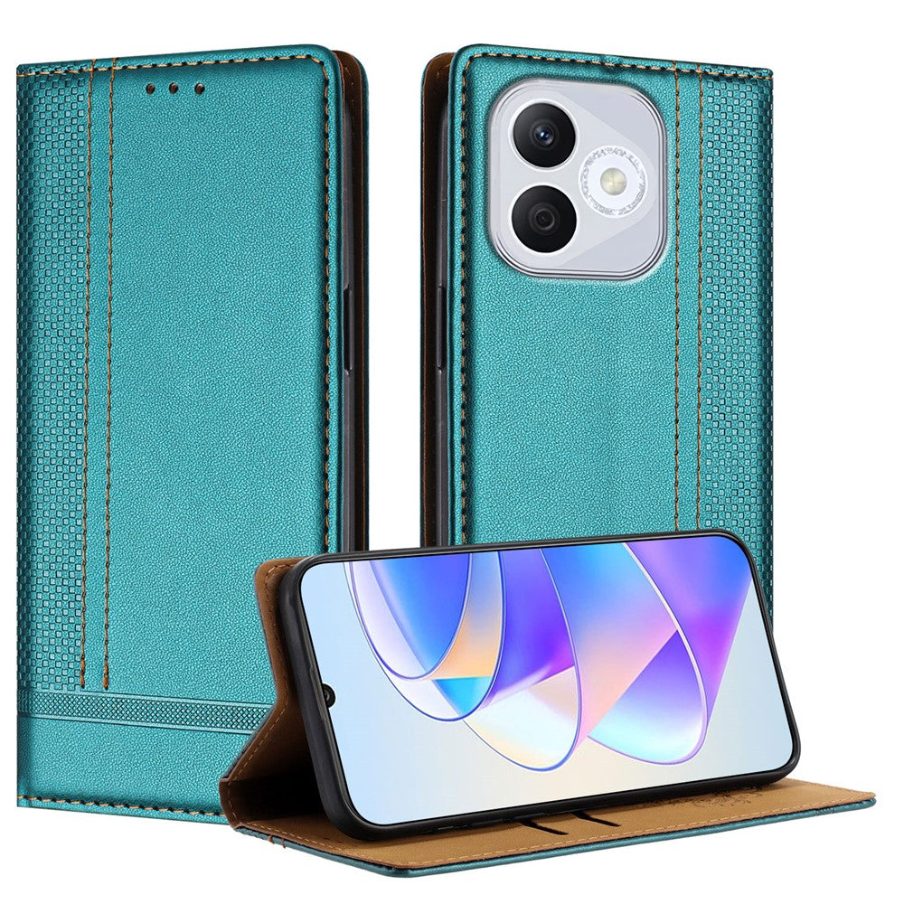 For Honor 400 Lite 5G Case L-Shaped Grid Pattern Leather Stand Phone Cover with Card Slots
