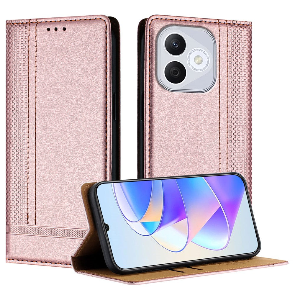 For Honor 400 Lite 5G Case L-Shaped Grid Pattern Leather Stand Phone Cover with Card Slots