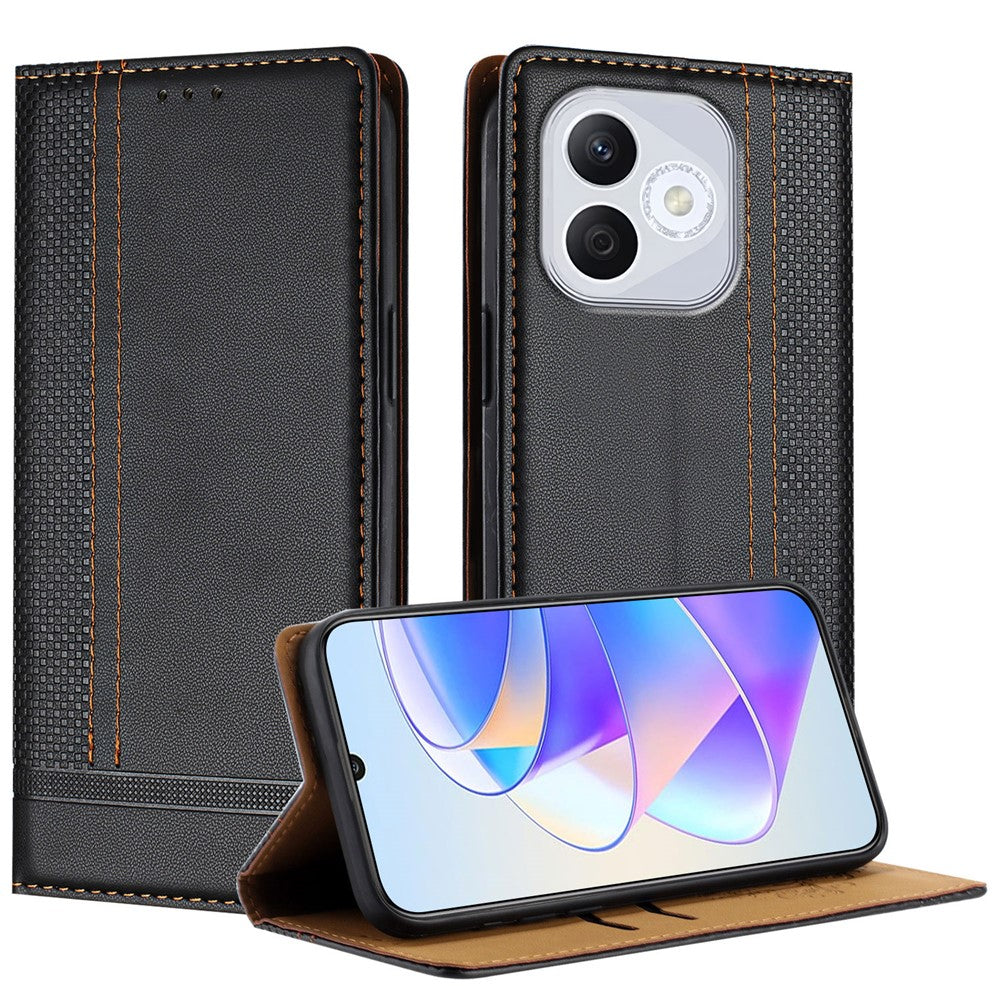 For Honor 400 Lite 5G Case L-Shaped Grid Pattern Leather Stand Phone Cover with Card Slots