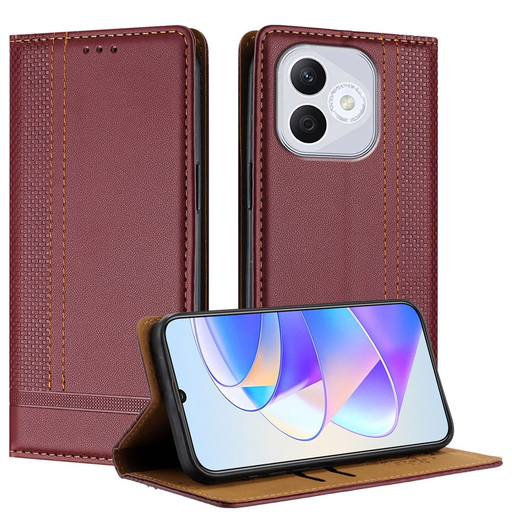 For Honor 400 Lite 5G Case L-Shaped Grid Pattern Leather Stand Phone Cover with Card Slots