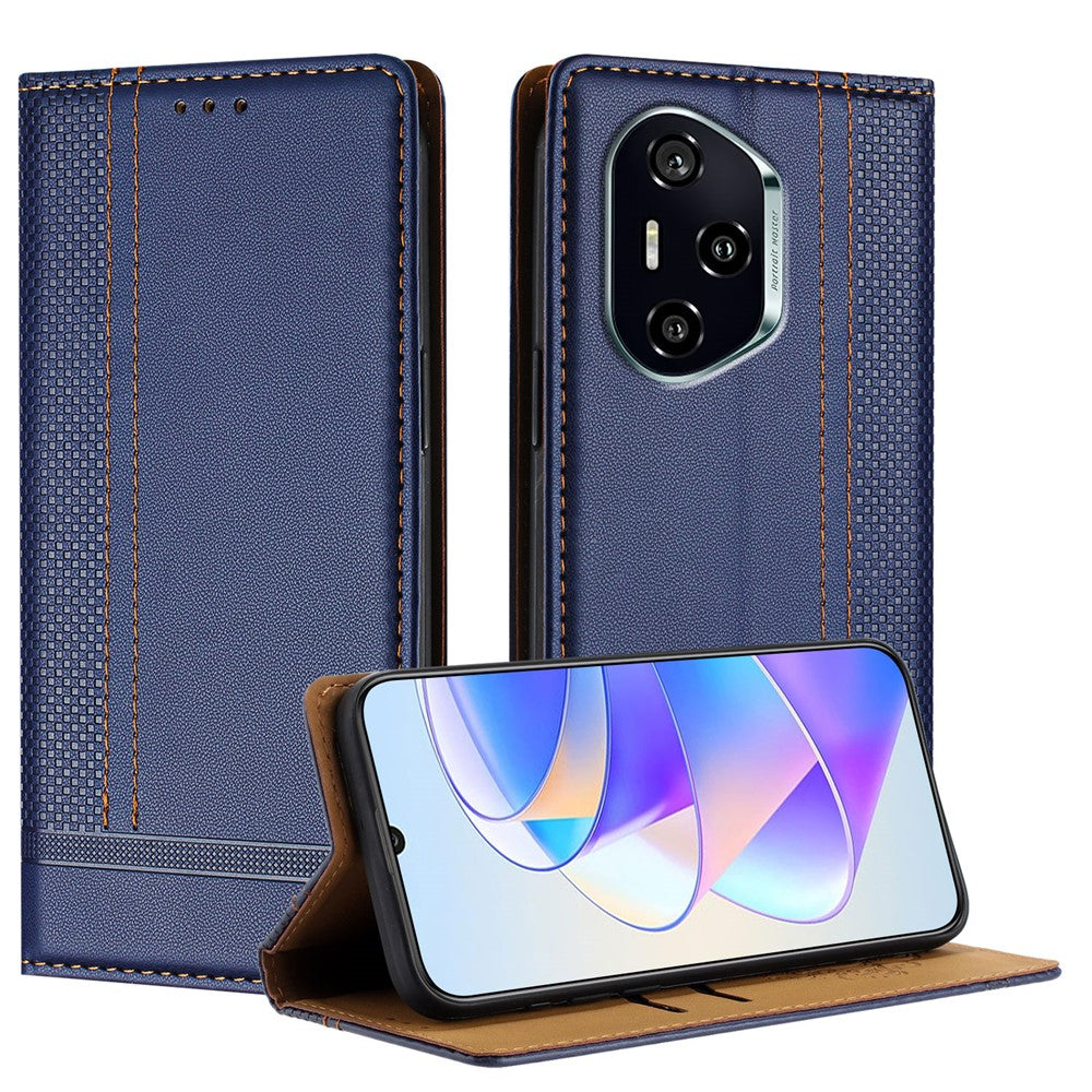 For Honor 400 5G (Global) Case L-Shaped Grid Pattern Leather Stand Phone Cover with Card Slots