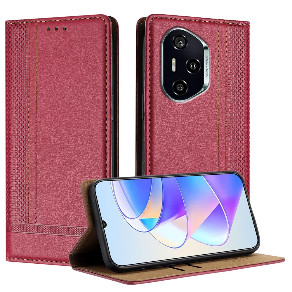 For Honor 400 5G (Global) Case L-Shaped Grid Pattern Leather Stand Phone Cover with Card Slots