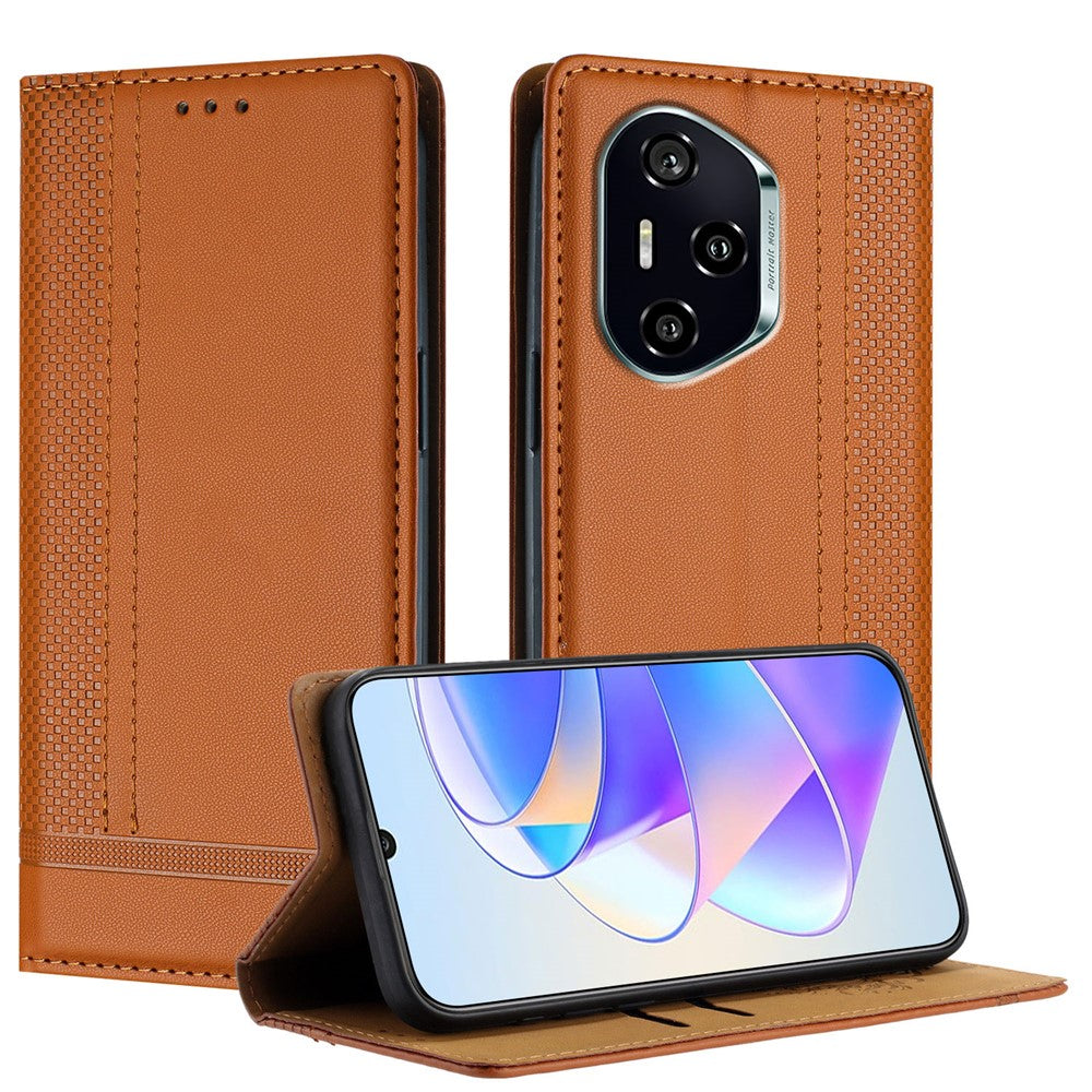 For Honor 400 5G (Global) Case L-Shaped Grid Pattern Leather Stand Phone Cover with Card Slots