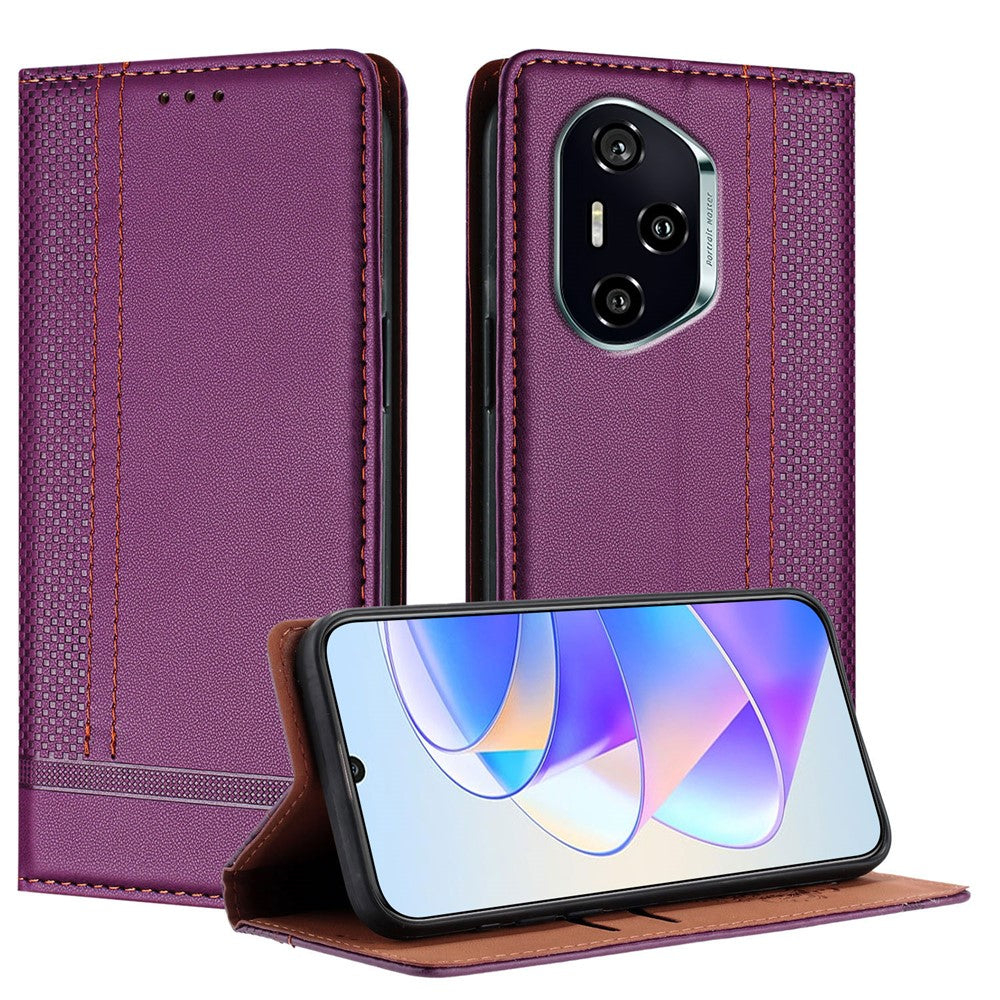 For Honor 400 5G (Global) Case L-Shaped Grid Pattern Leather Stand Phone Cover with Card Slots